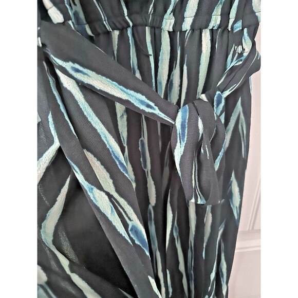 Donna Karan New York Women's Printed Belted A-Line Dress Teal Navy Midi Dress 12 - Picture 10 of 11